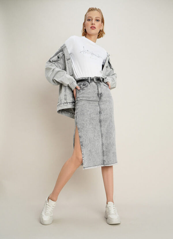 High-waisted denim skirt