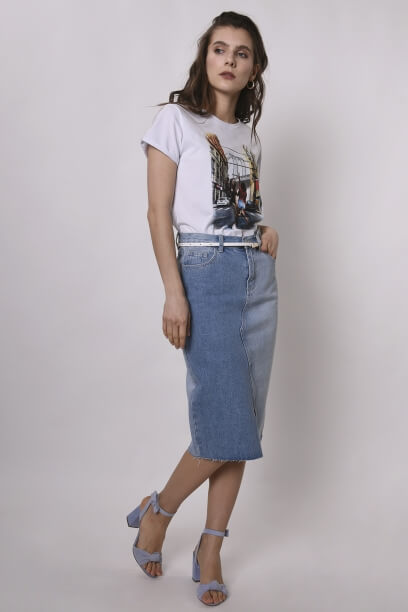 Two-tone denim skirt