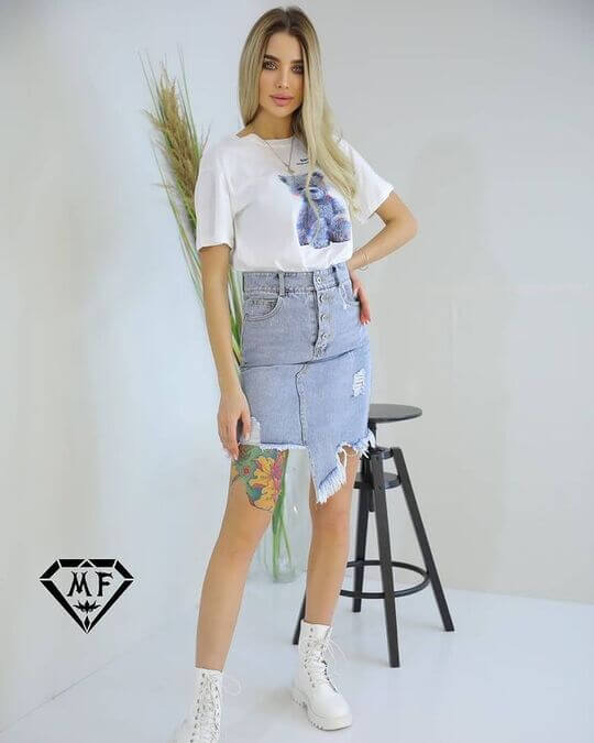 Denim asymmetrical skirt