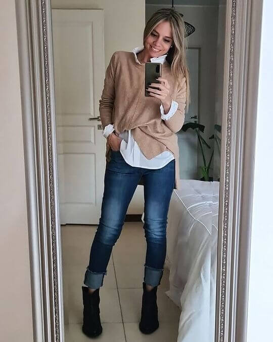 With sweater
