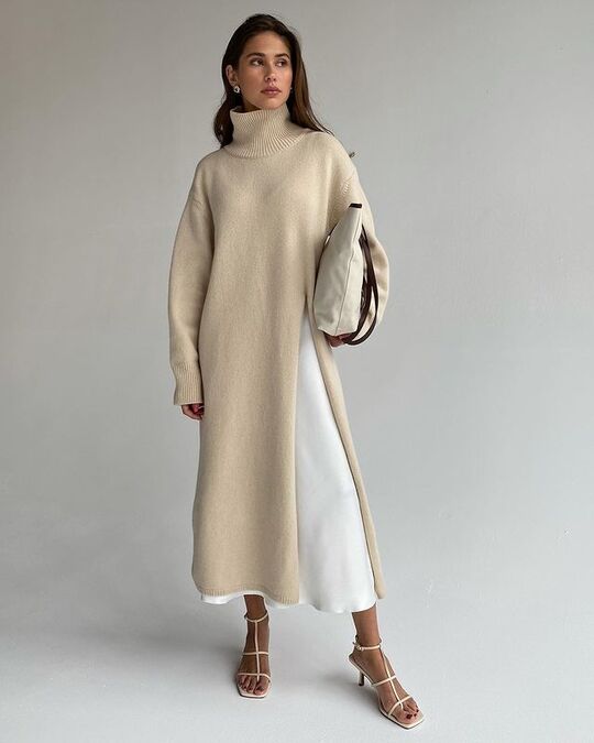 Beige sweater dress