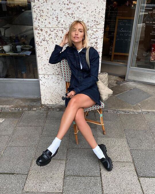 Black loafers with socks