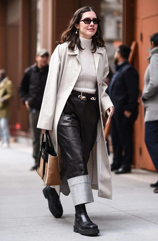 Leather trousers and sweater