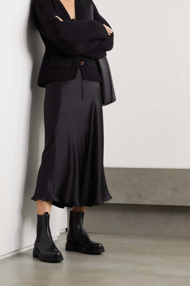 With midi skirt