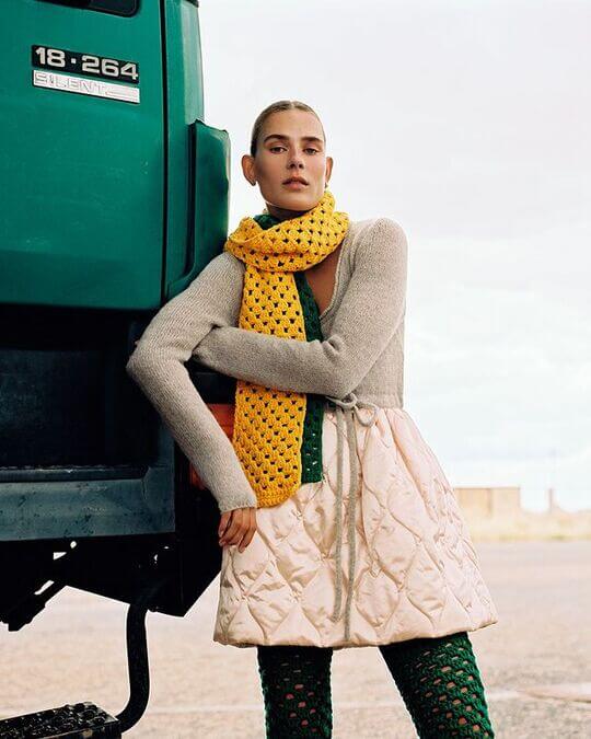 Yellow knitted scarf