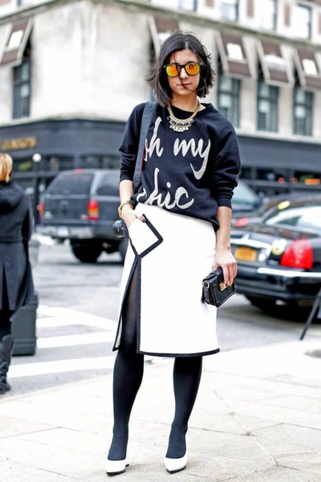 Skirt and sweatshirt