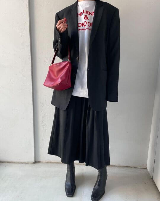 With wide skirt