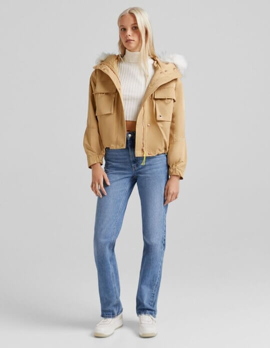 Beige shortened parka
