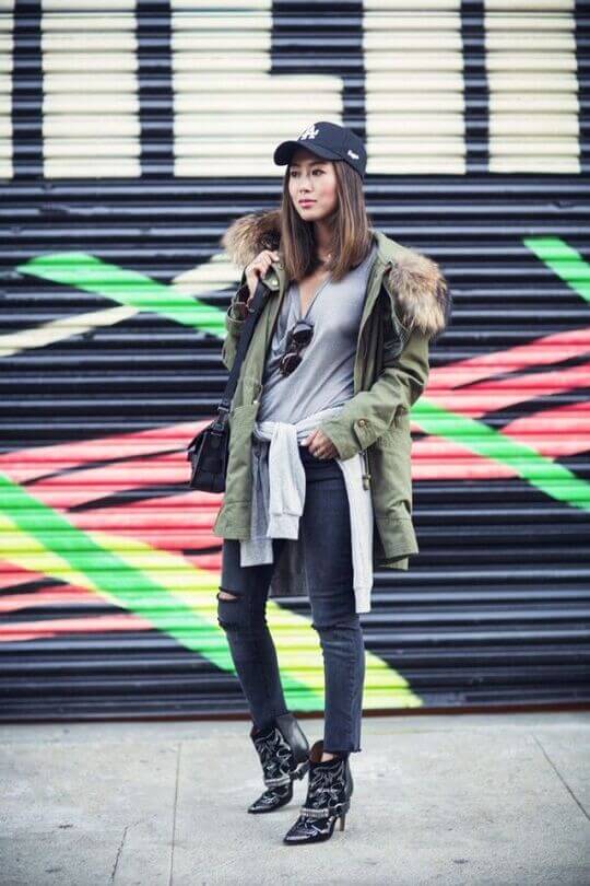 Baseball cap with parka