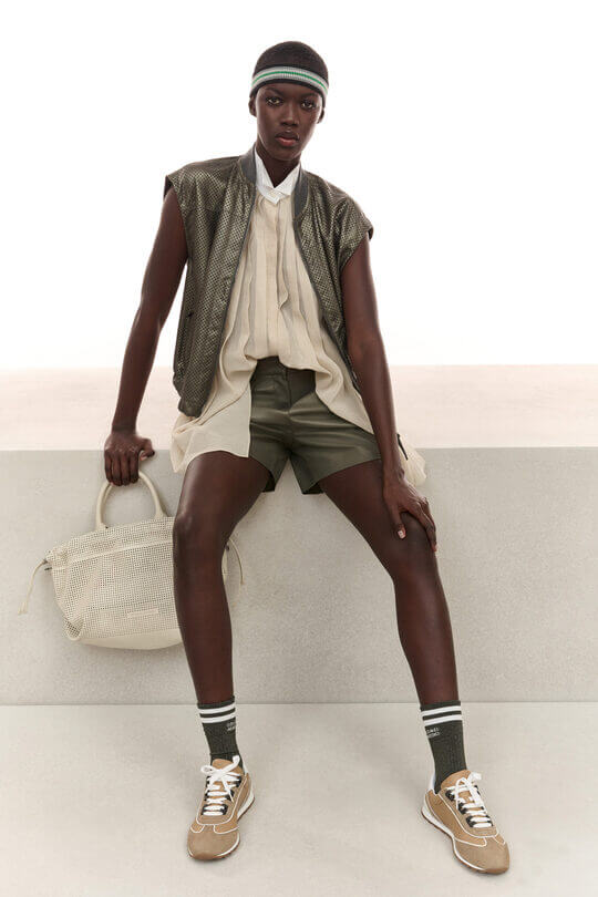 With green shorts