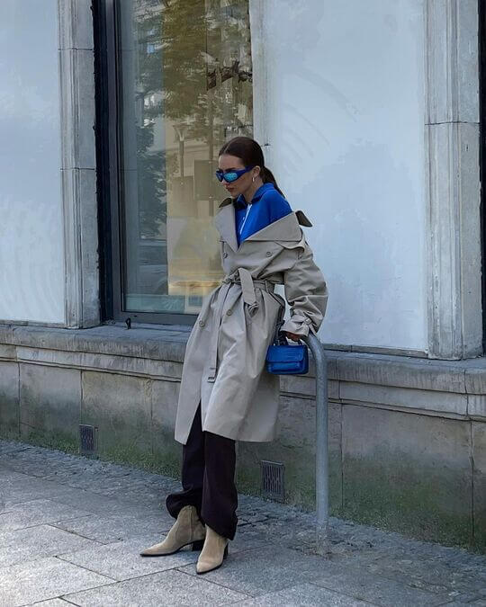 Ankle boots with trench coat