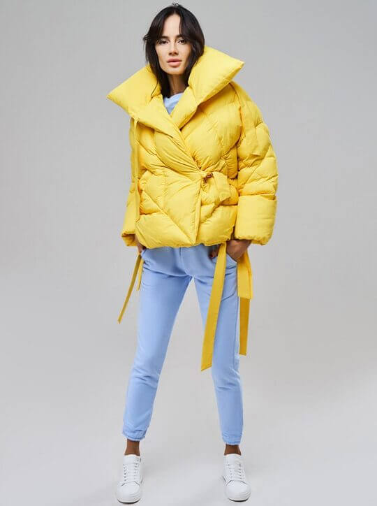 Yellow with blue down jacket