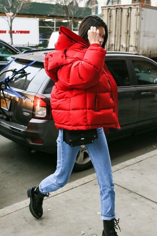 Short red down jacket