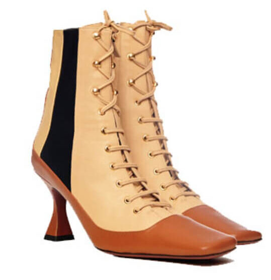 Lacing beige ankle boots