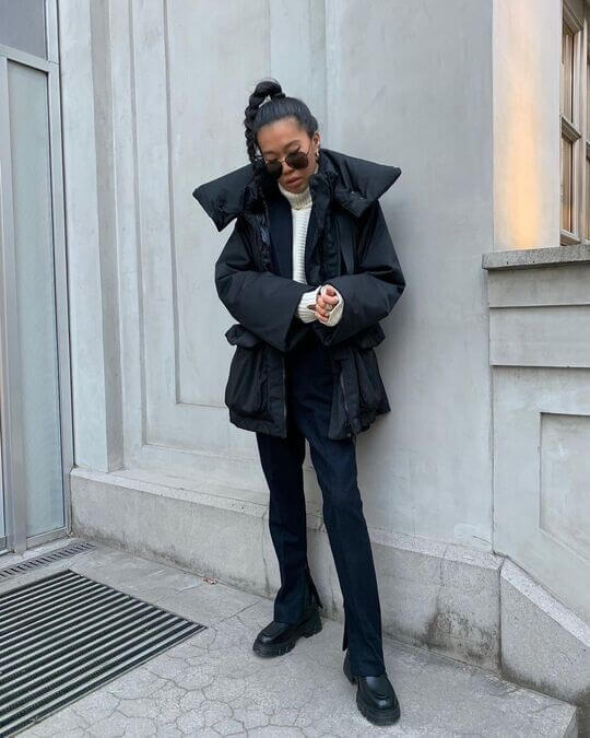 Ankle boots with down jacket