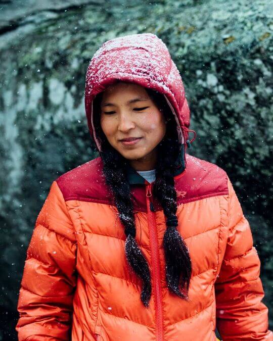 Orange down jacket