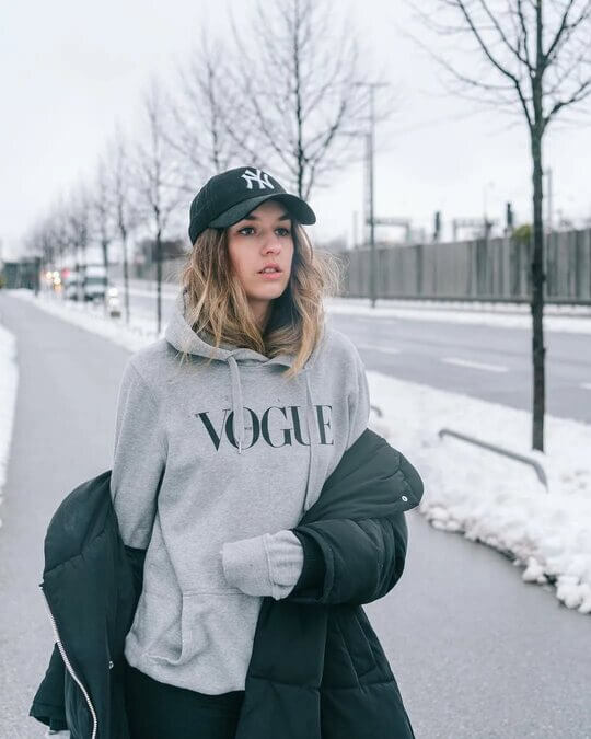 With warm down jacket