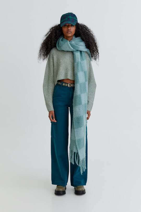 With scarf