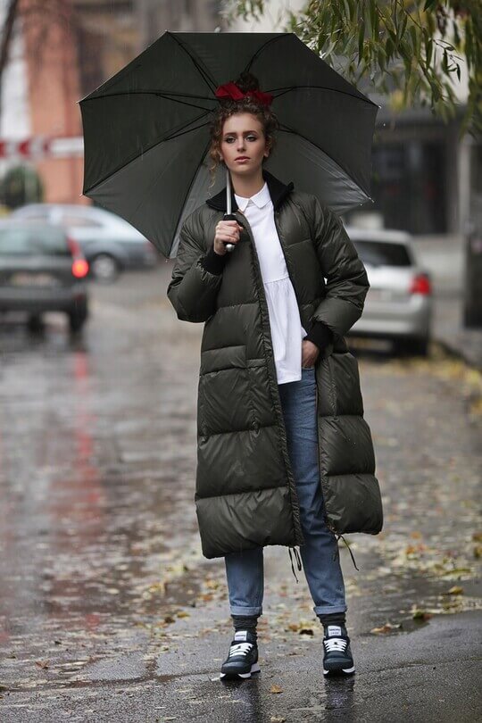 Down jacket with jeans