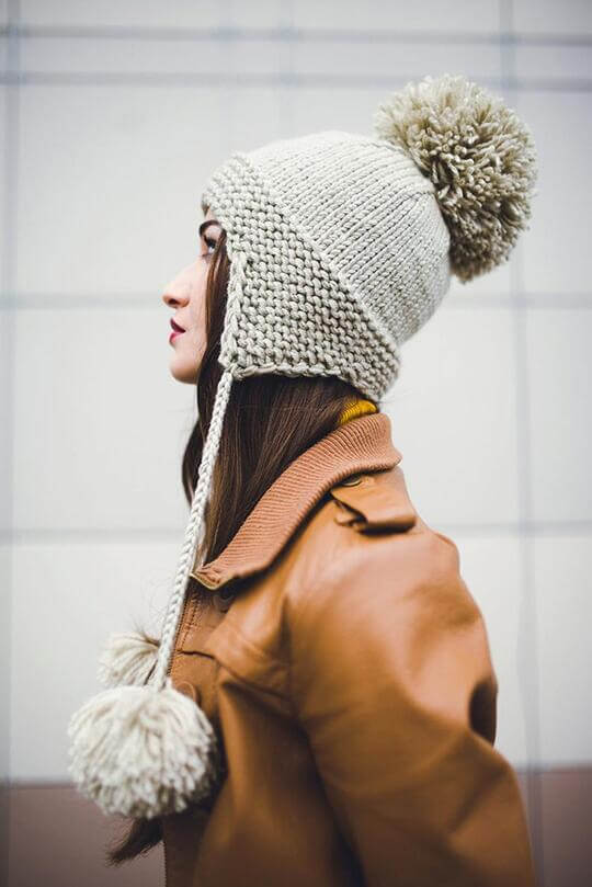 Earflap with leather jacket