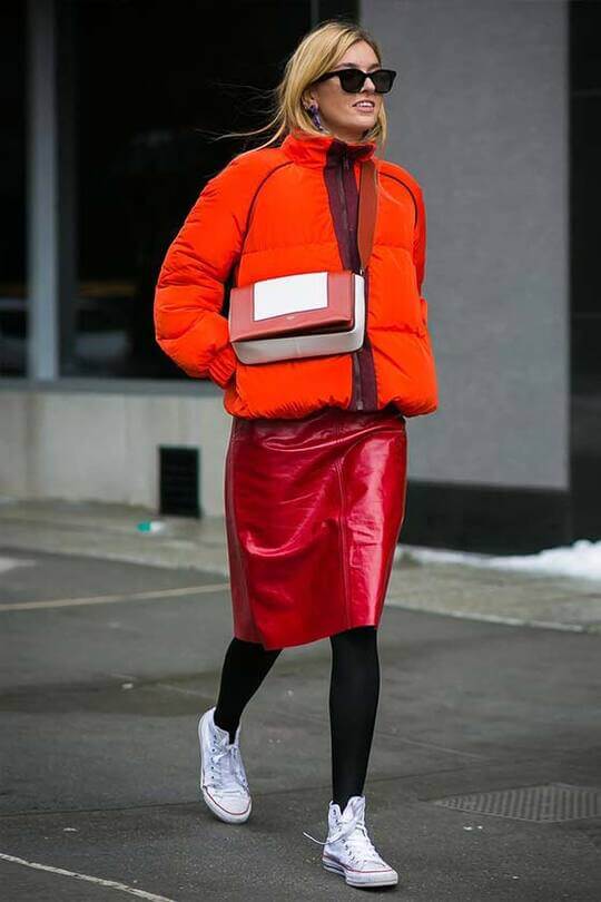 With red skirt