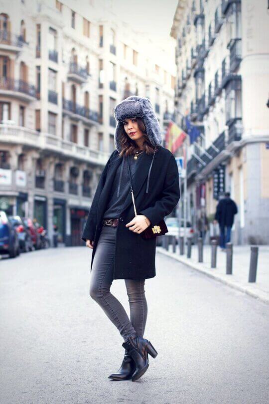 Grey earflap with coat