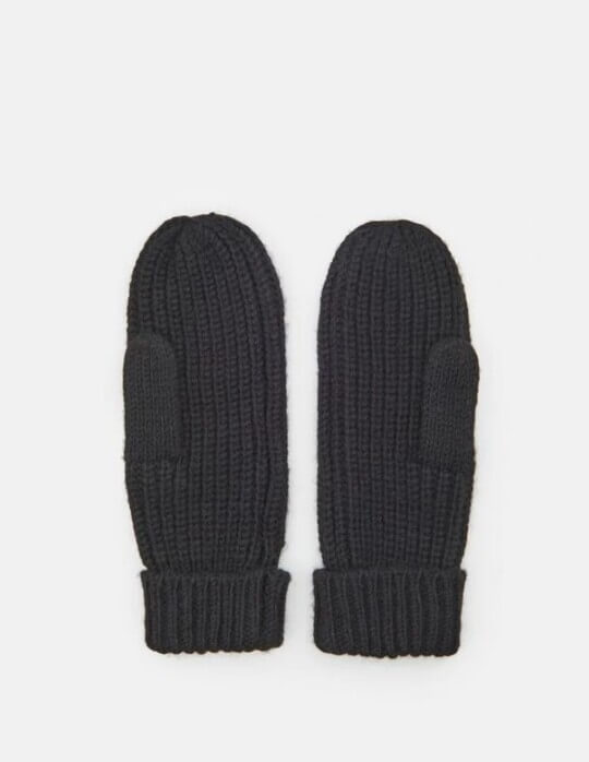 Knitted black mittens