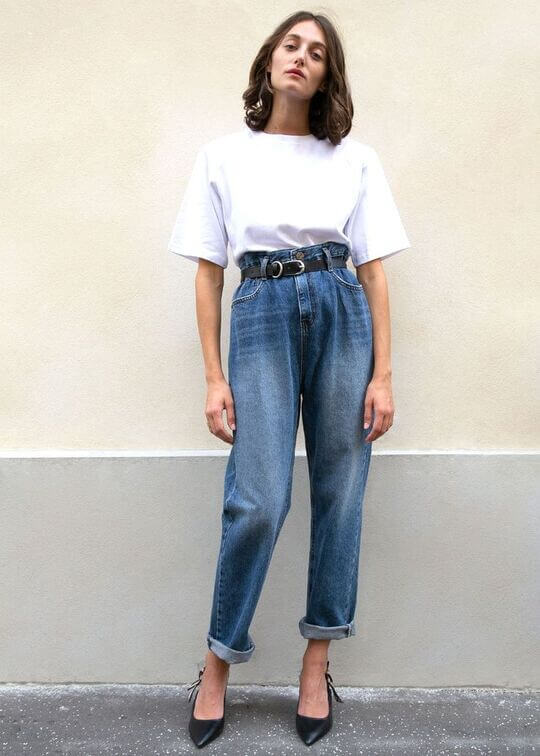 In high-waisted jeans