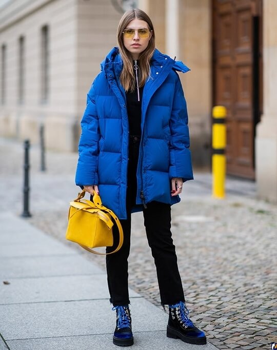 Bright blue down jacket