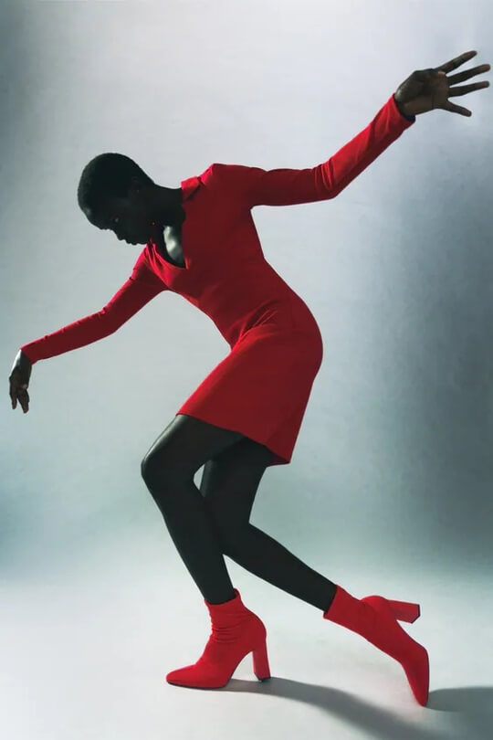 Red ankle boots with dress