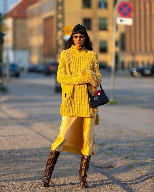 With linen-style dress
