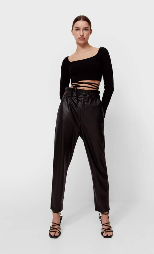 Leather trousers with crop top