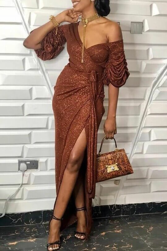 Brown evening dress with a scent