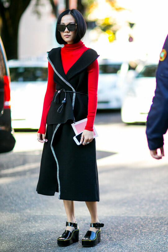 Red turtleneck with dress