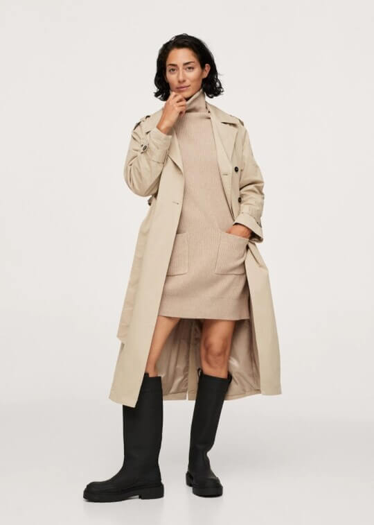 With trench coat