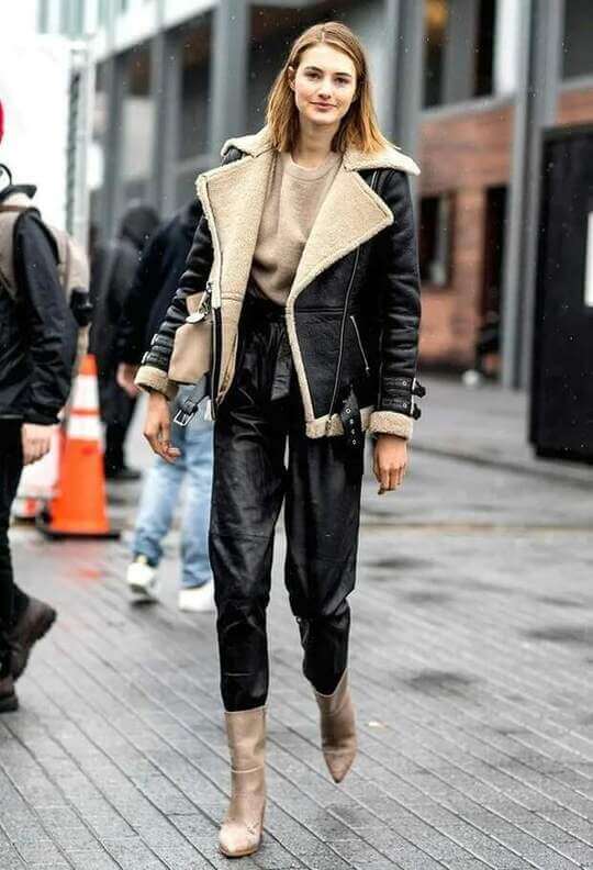 Trousers with sheepskin coat