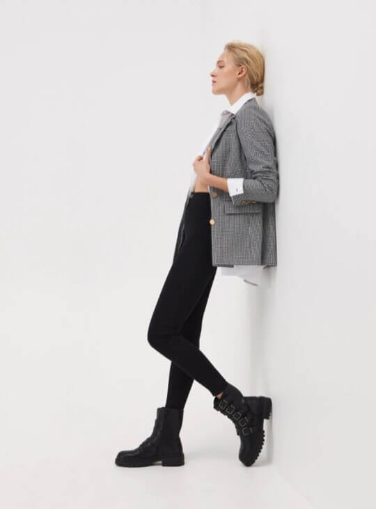 With grey jacket