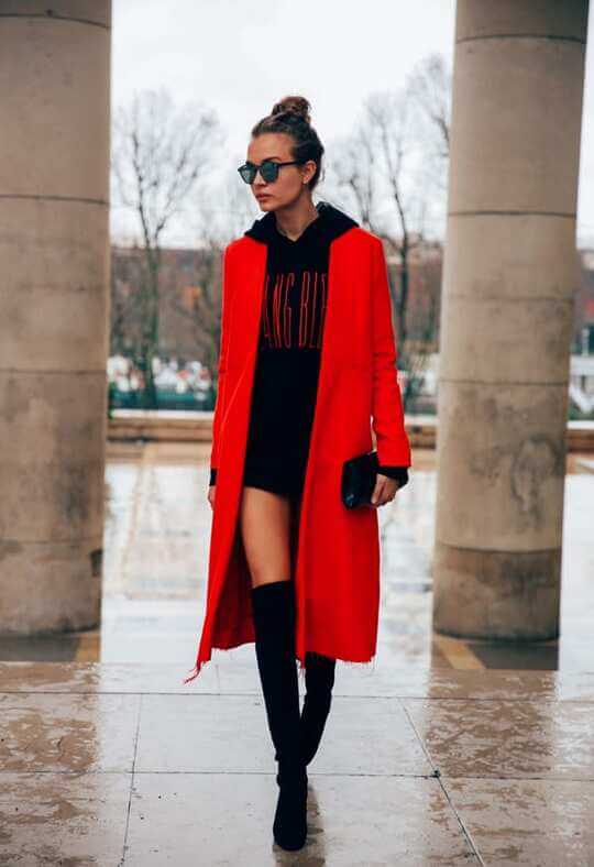 With red coat