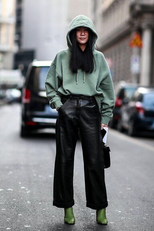 With sweatshirt