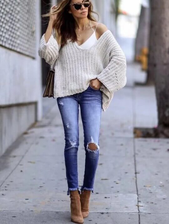 With light sweater