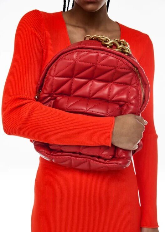 Red quilted backpack