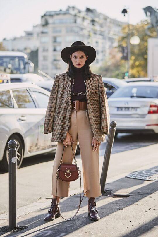With brown jacket