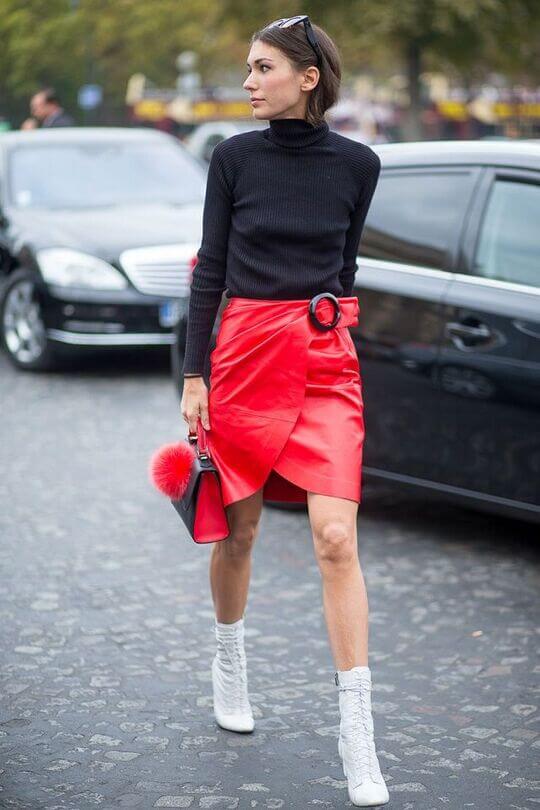 With red skirt