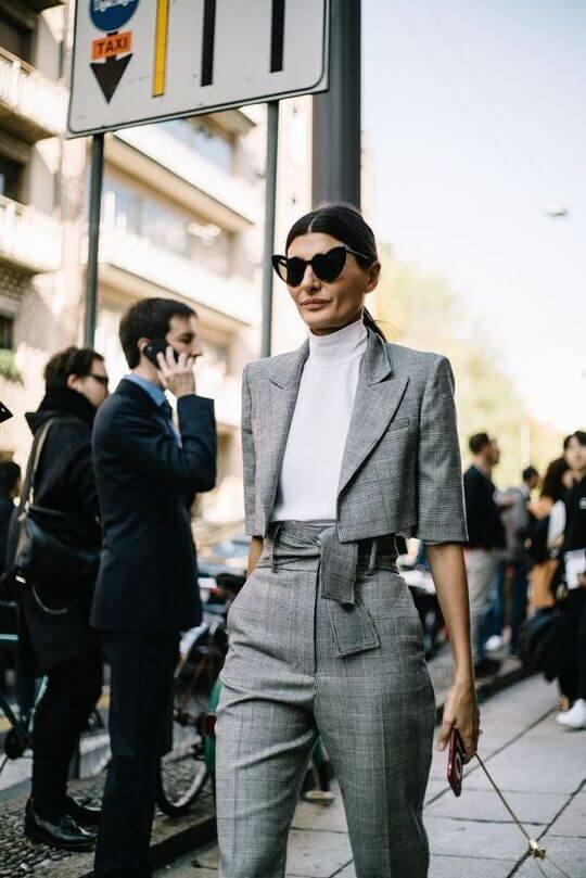 With cropped jacket