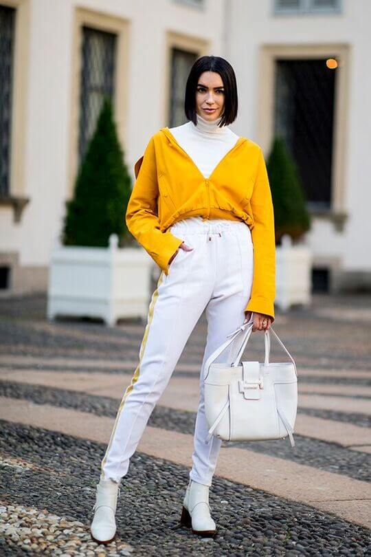 With bright shirt