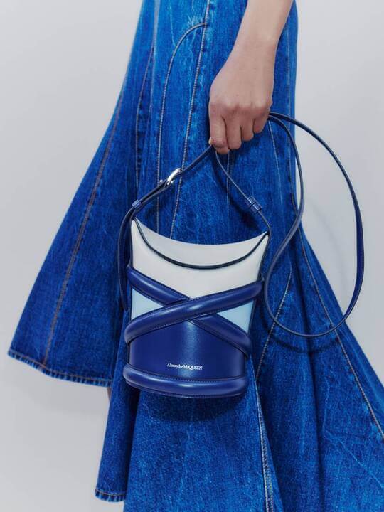 Blue with white bucket bag
