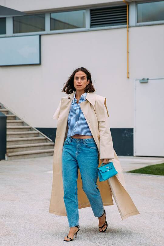 With trench coat