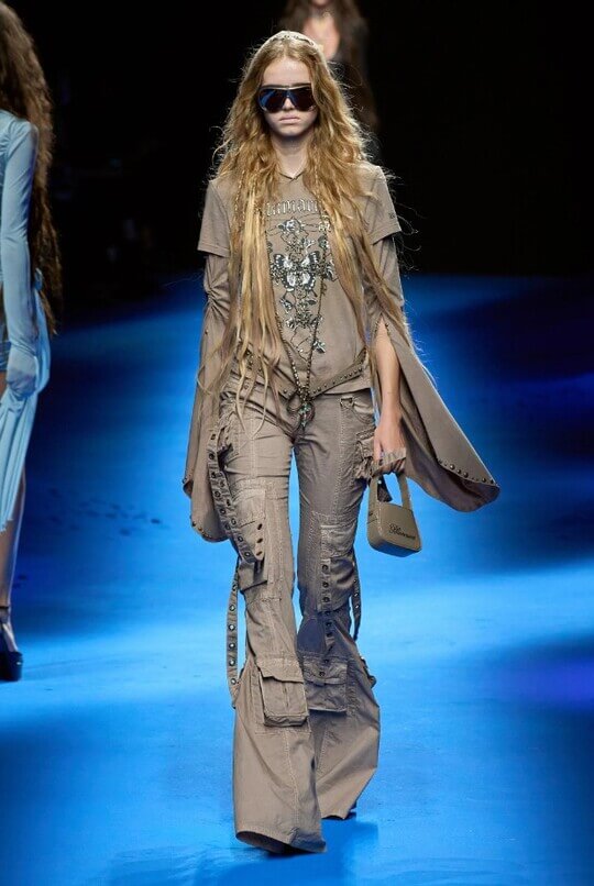 Aged denim at Blumarine's fashion show