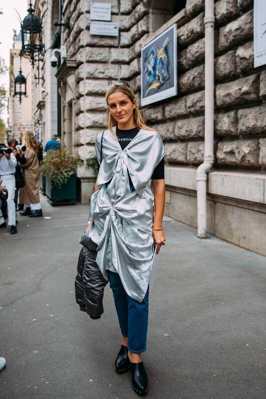 Jeans and metallic fabric