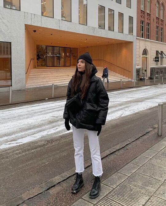 With black down jacket